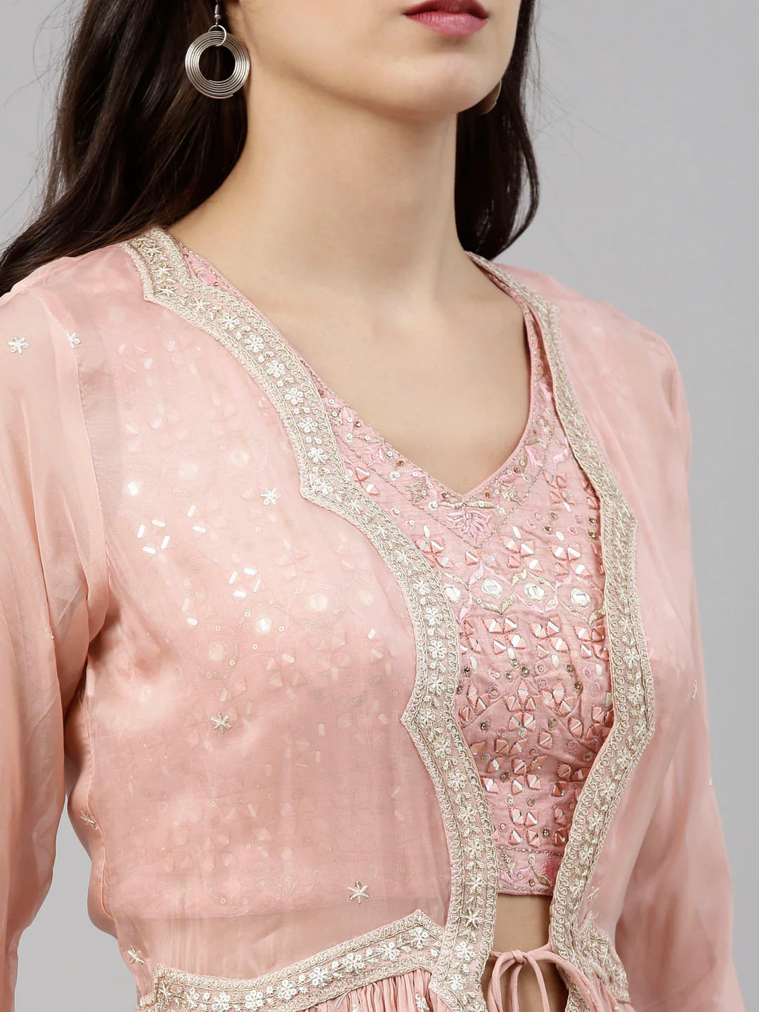 Neerus Onion Color Organza Fabric Suit-Fusion - Image 3