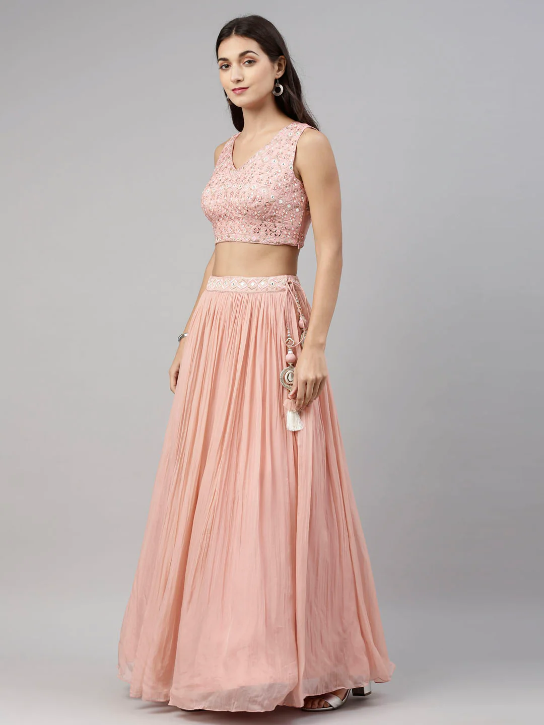 Neerus Onion Color Organza Fabric Suit-Fusion - Image 6
