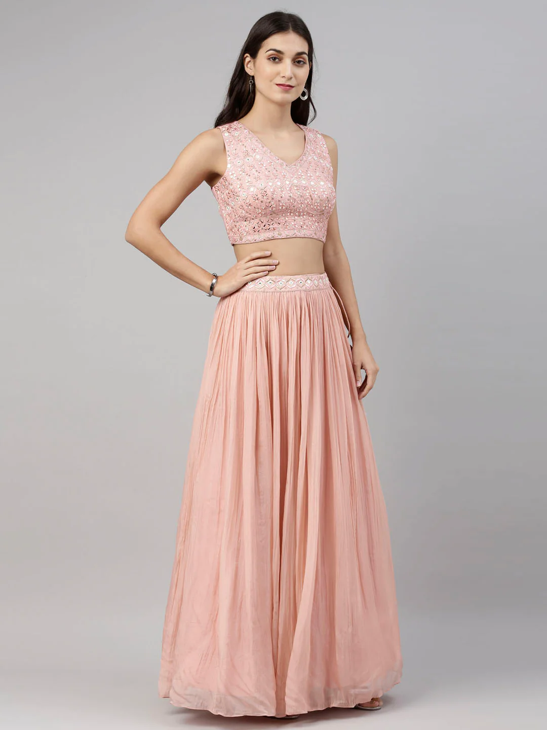 Neerus Onion Color Organza Fabric Suit-Fusion - Image 7