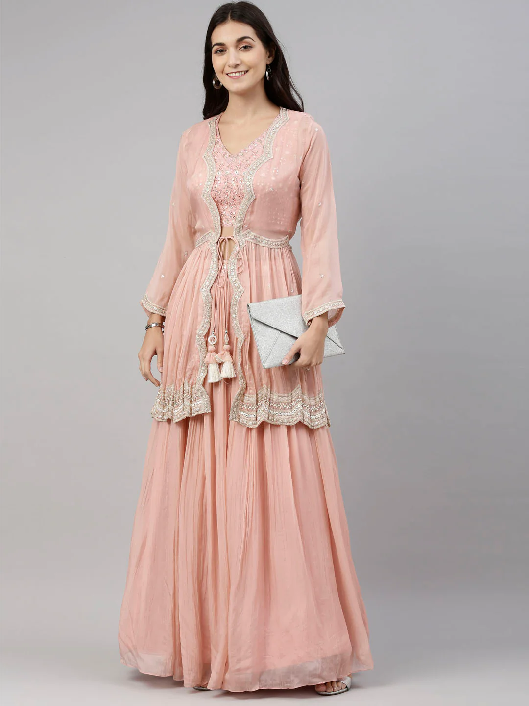 Neerus Onion Color Organza Fabric Suit-Fusion - Image 9