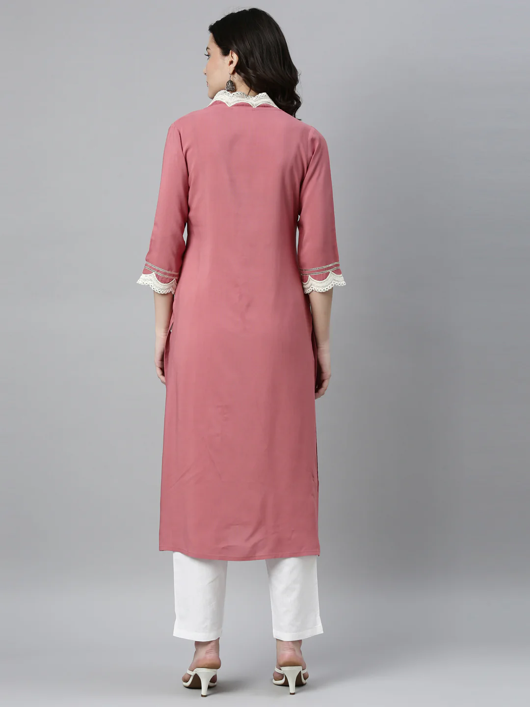 Neerus Onion Color Rayon Fabric Kurta - Image 5
