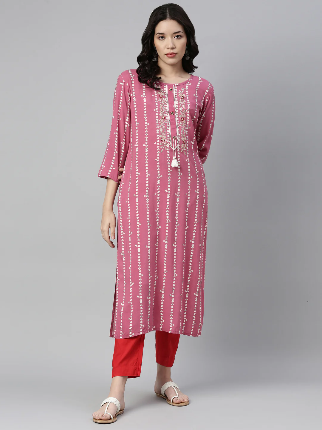Neerus Onion Color Rayon Fabric Kurta - Image 4