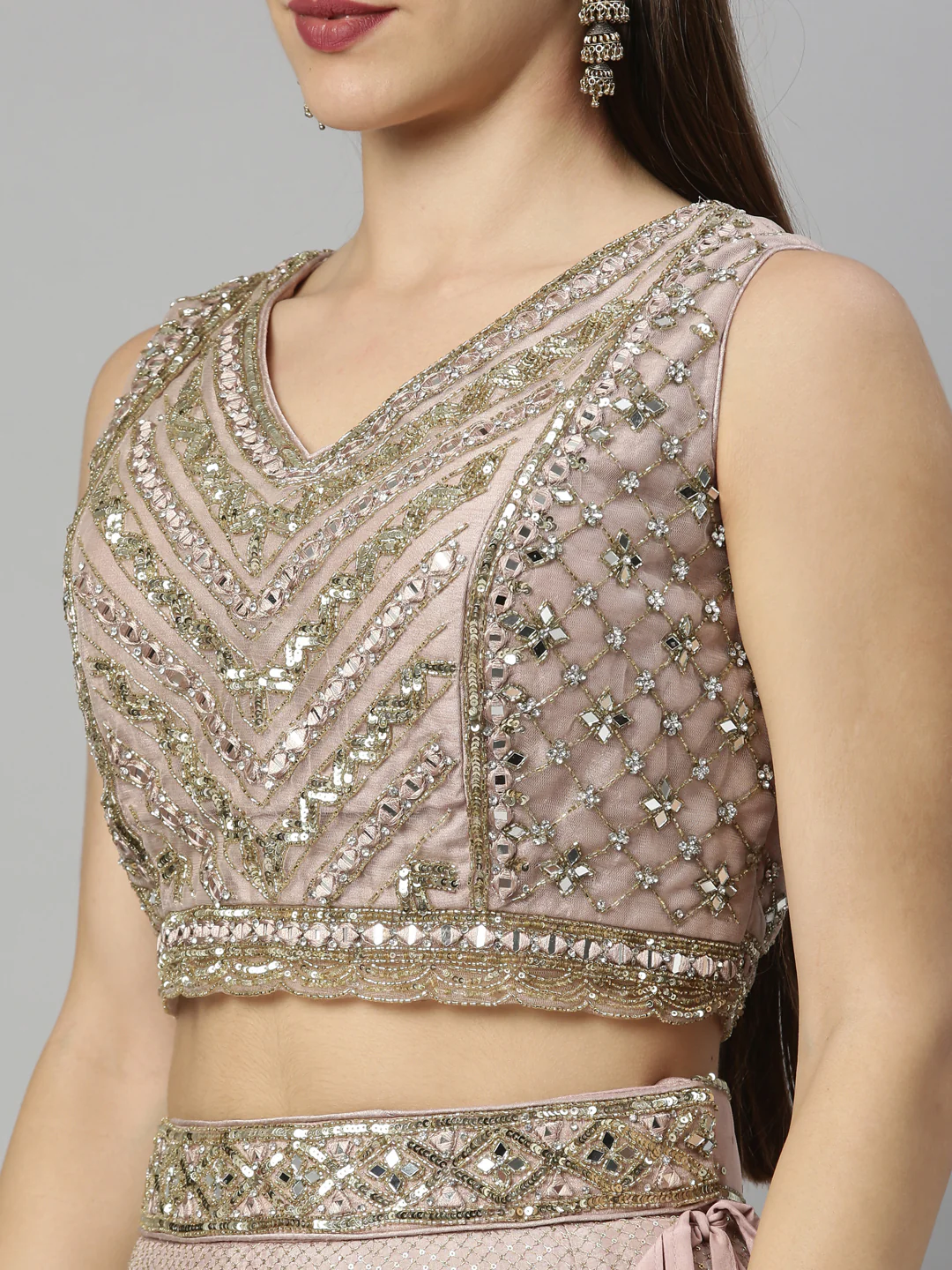 Neerus Onion Color Silk Fabric Ghagra Set - Image 2