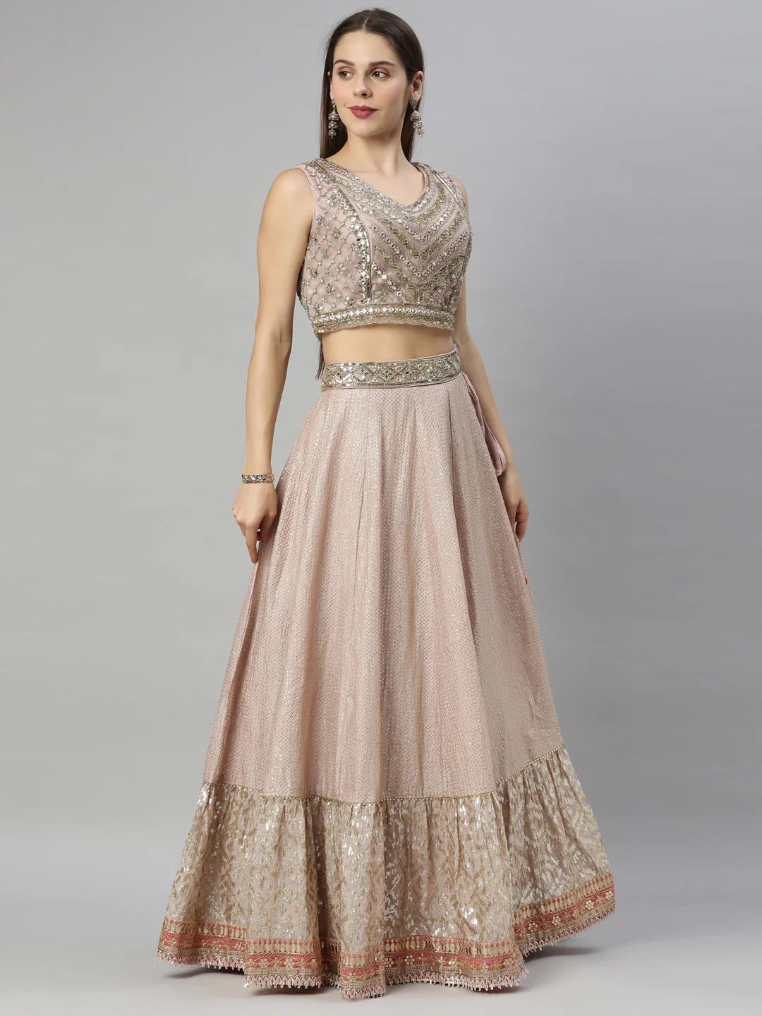 Neerus Onion Color Silk Fabric Ghagra Set - Image 7