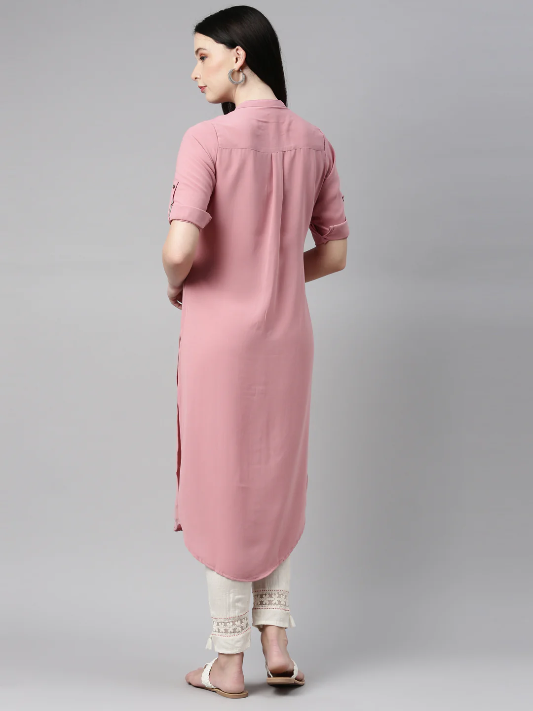 Neerus Onion Color Slub Rayon Fabric Kurta - Image 5