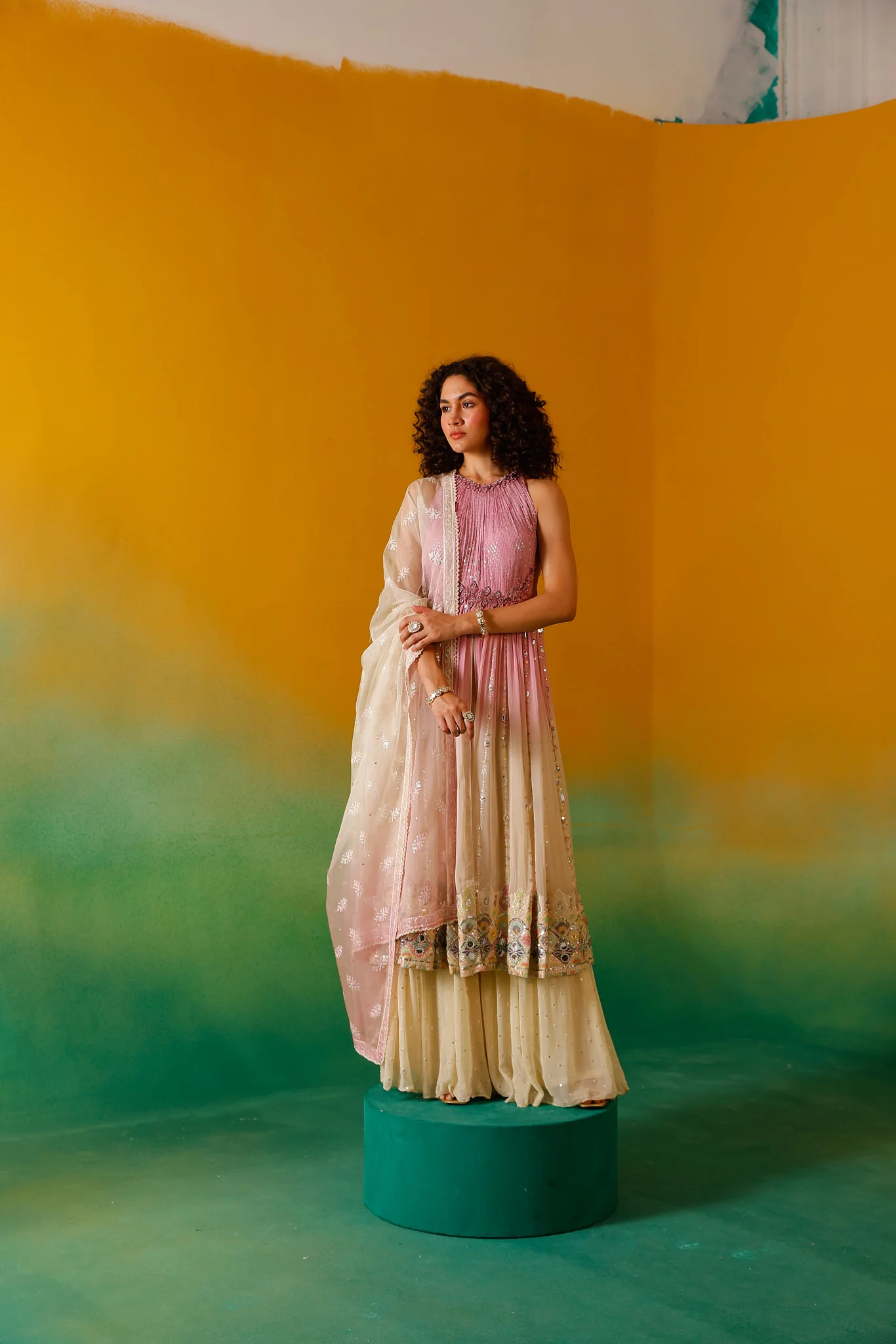 Neerus Onion Sequence work Chinon Fabric Anarkali Set - Image 2