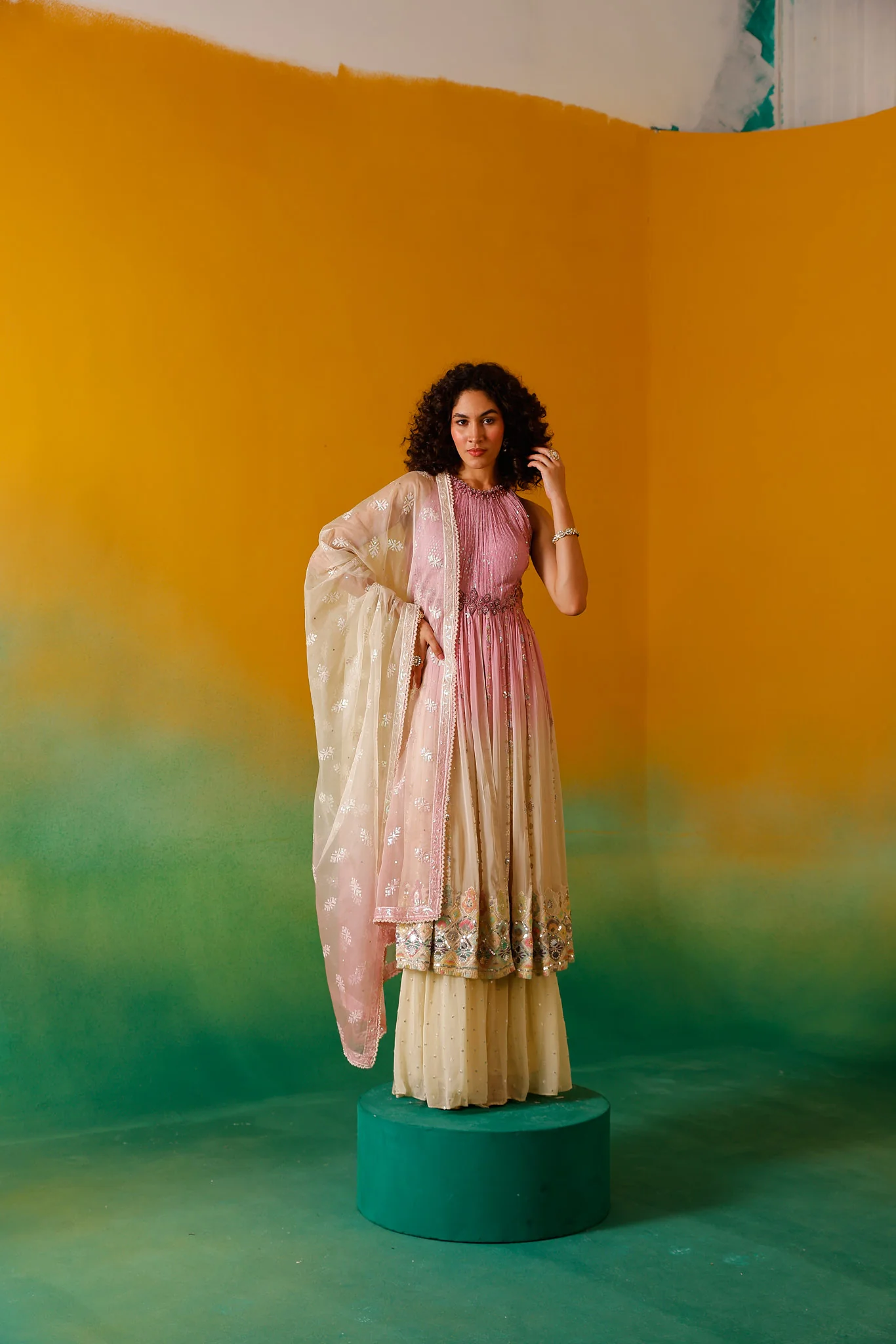 Neerus Onion Sequence work Chinon Fabric Anarkali Set - Image 3