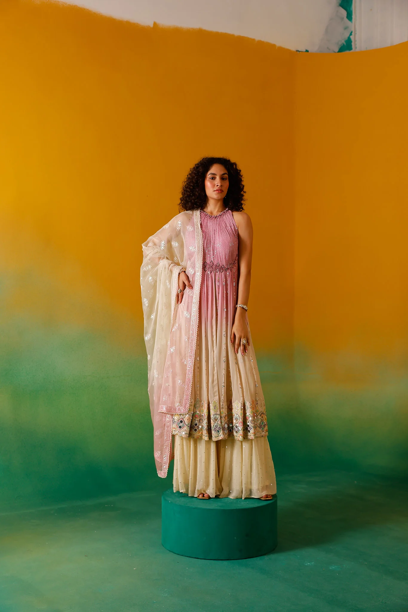 Neerus Onion Sequence work Chinon Fabric Anarkali Set - Image 4