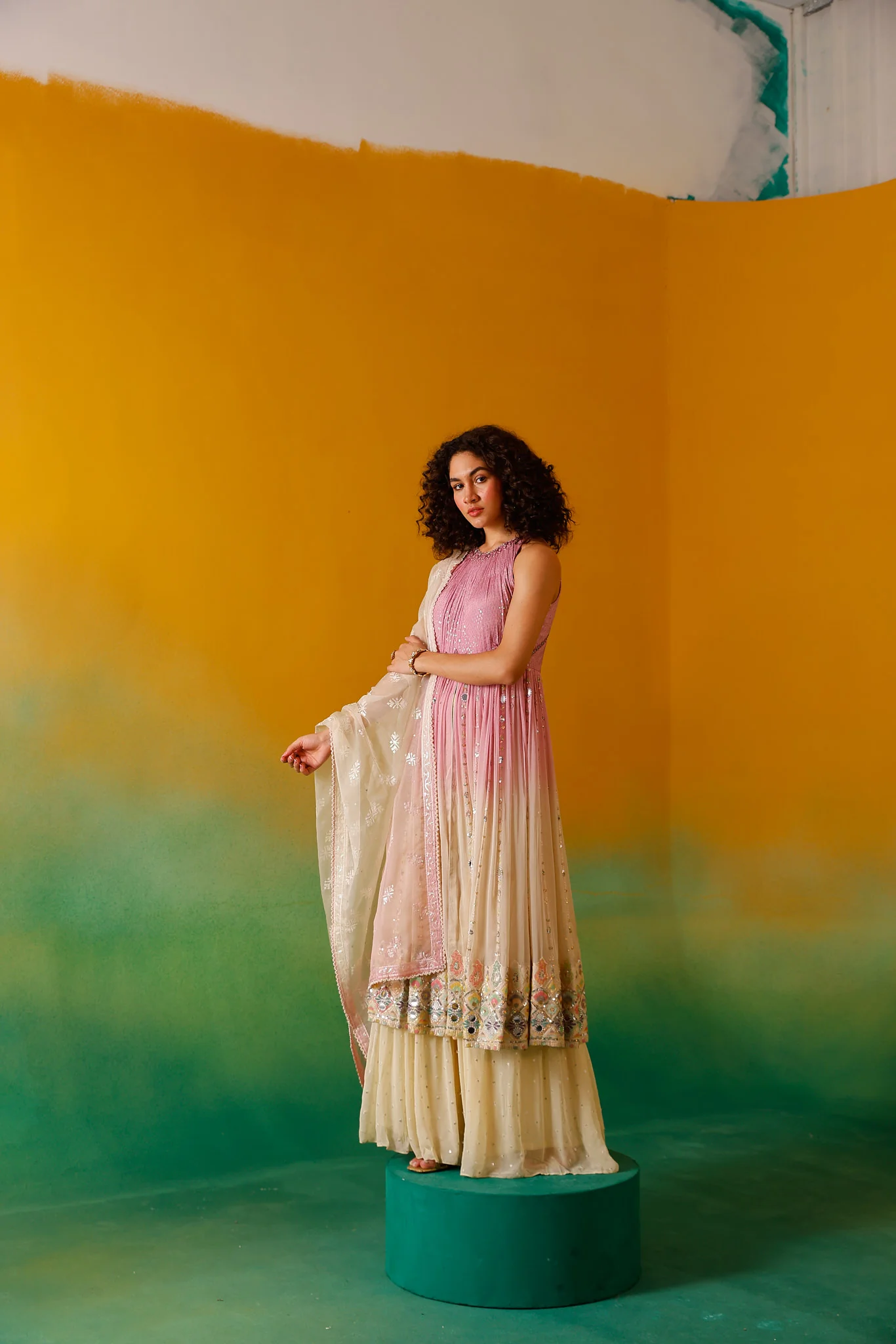 Neerus Onion Sequence work Chinon Fabric Anarkali Set - Image 7