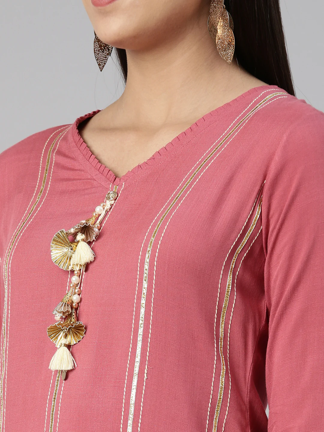 Neerus Onion Straight Straight Cotton Silk Kurta - Image 4