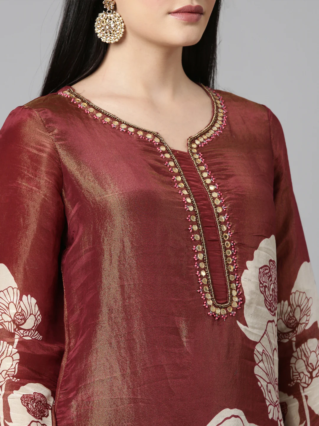 Neerus Orange Casual Floral Straight Kurta and Trousers With Dupatta - Image 5