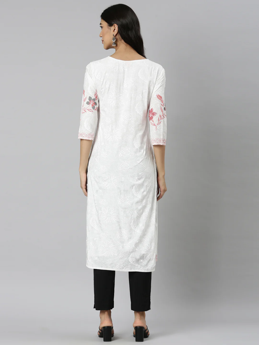 Neerus Orange Casual Floral Straight Kurta - Image 4