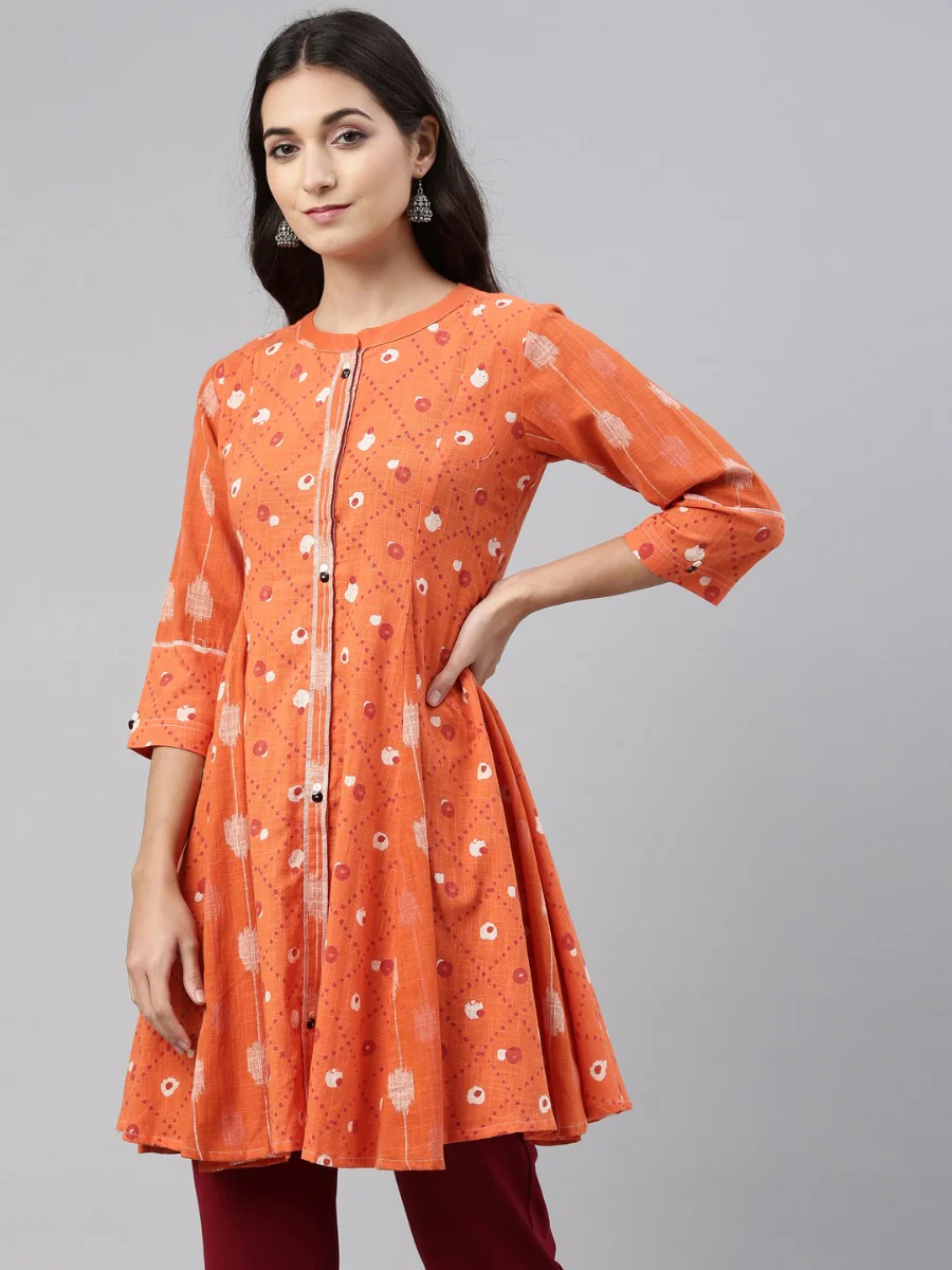 Neerus Orange Color Cotton Fabric Tunic - Image 2