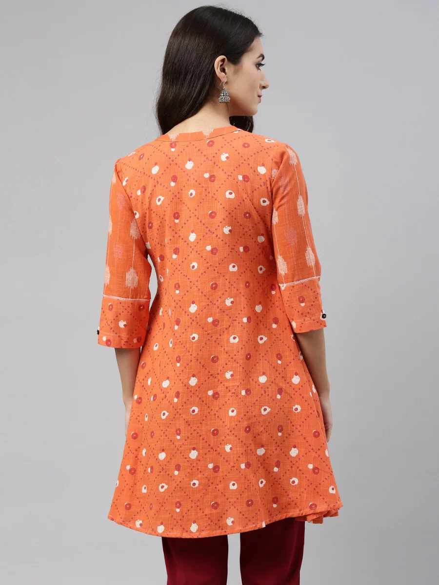Neerus Orange Color Cotton Fabric Tunic - Image 4