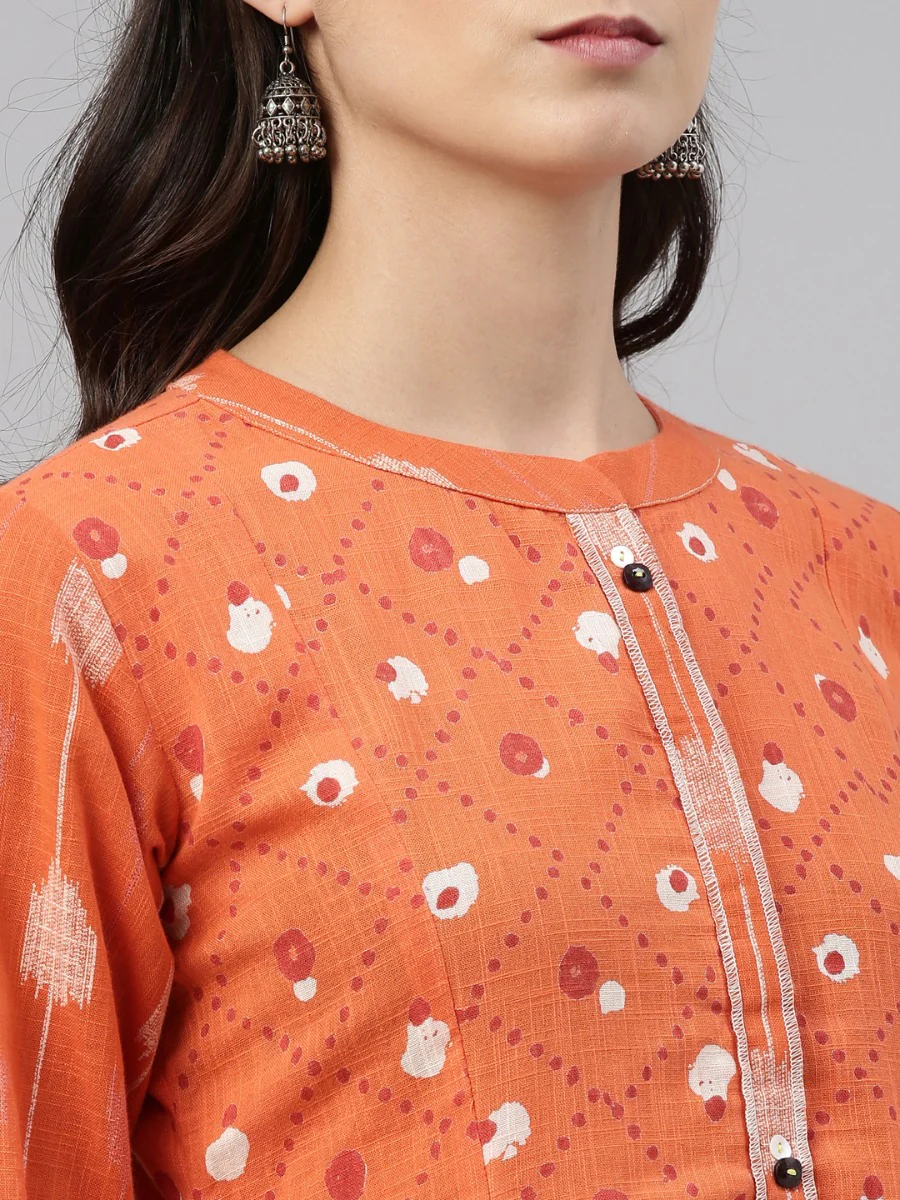 Neerus Orange Color Cotton Fabric Tunic - Image 5