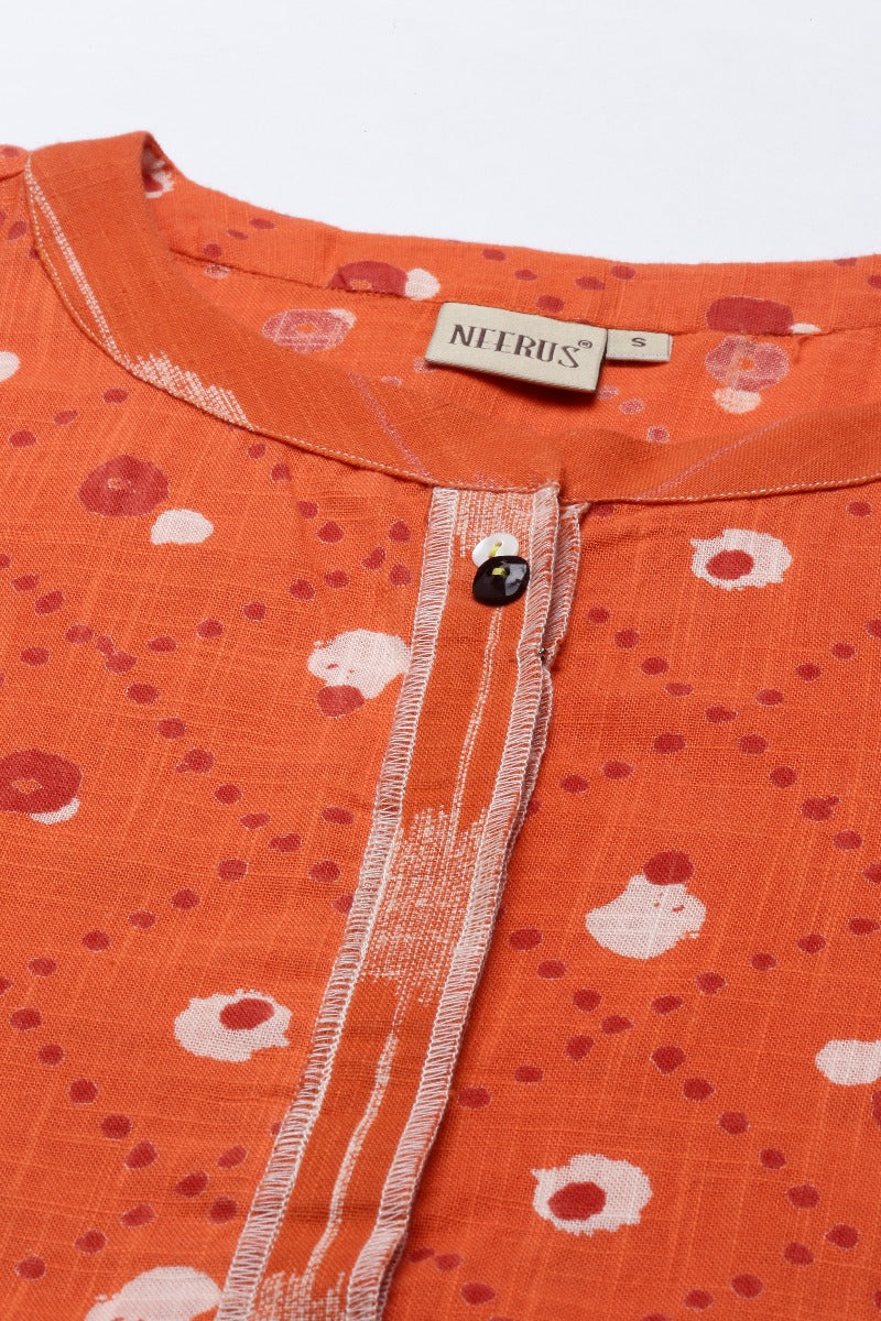 Neerus Orange Color Cotton Fabric Tunic - Image 7