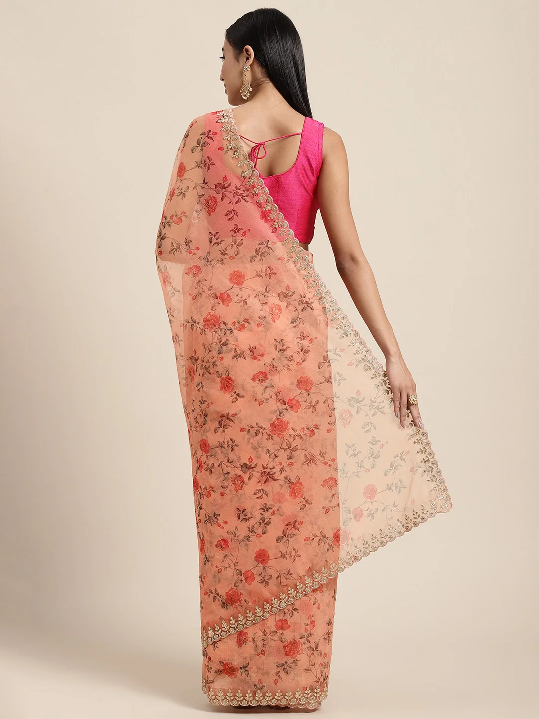 Neerus Orange Color Organza Fabric Saree - Image 2