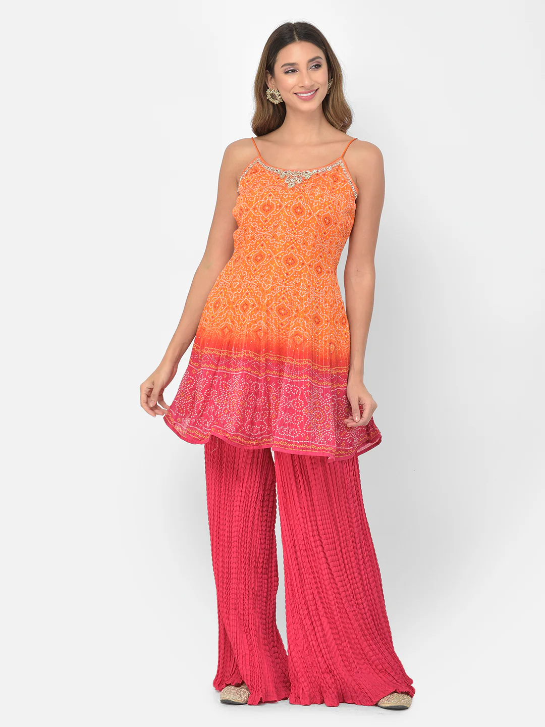 Neerus Orange Color Silk Fabric Salwar Kameez
