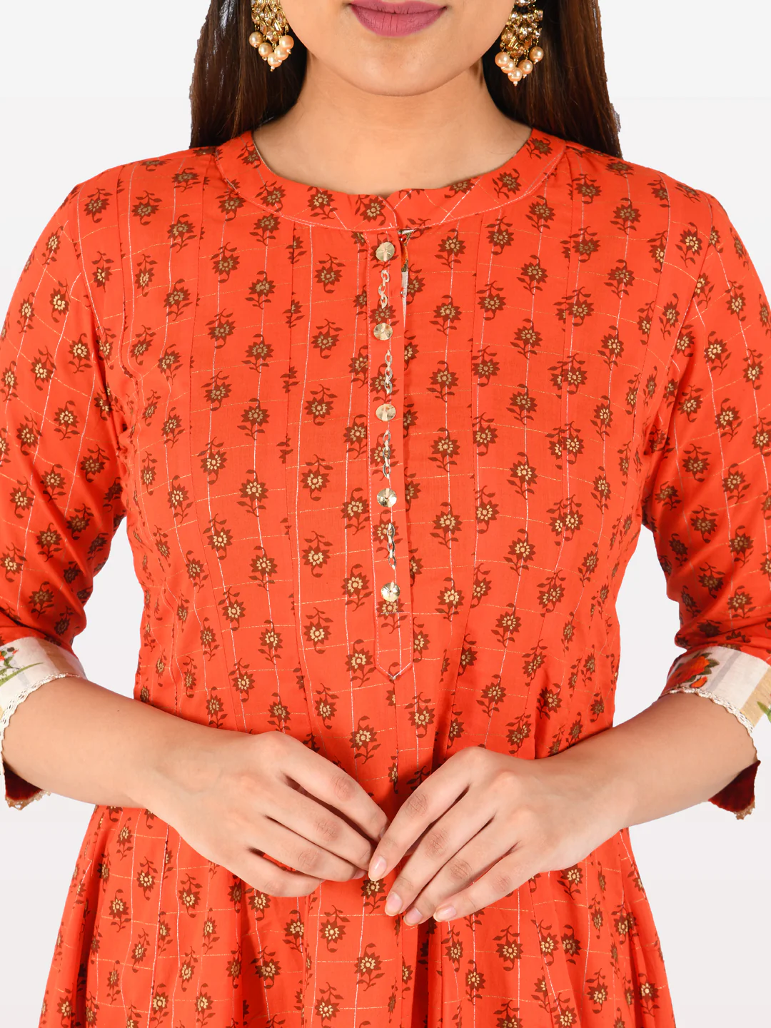 Neerus Orange & Cream Printed Kurta With Palazzo & Dupatta - Image 3