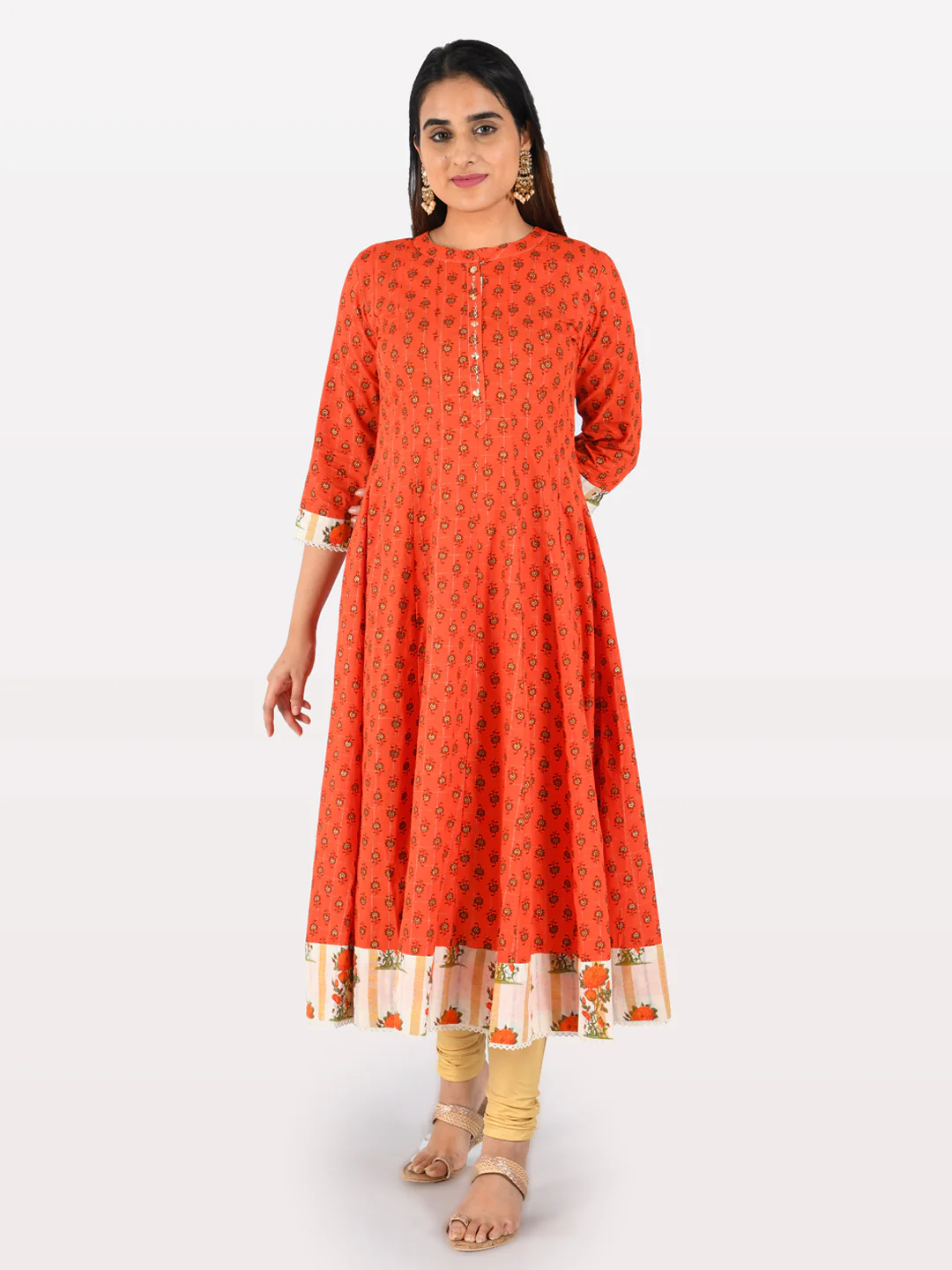 Neerus Orange & Cream Printed Kurta With Palazzo & Dupatta - Image 5