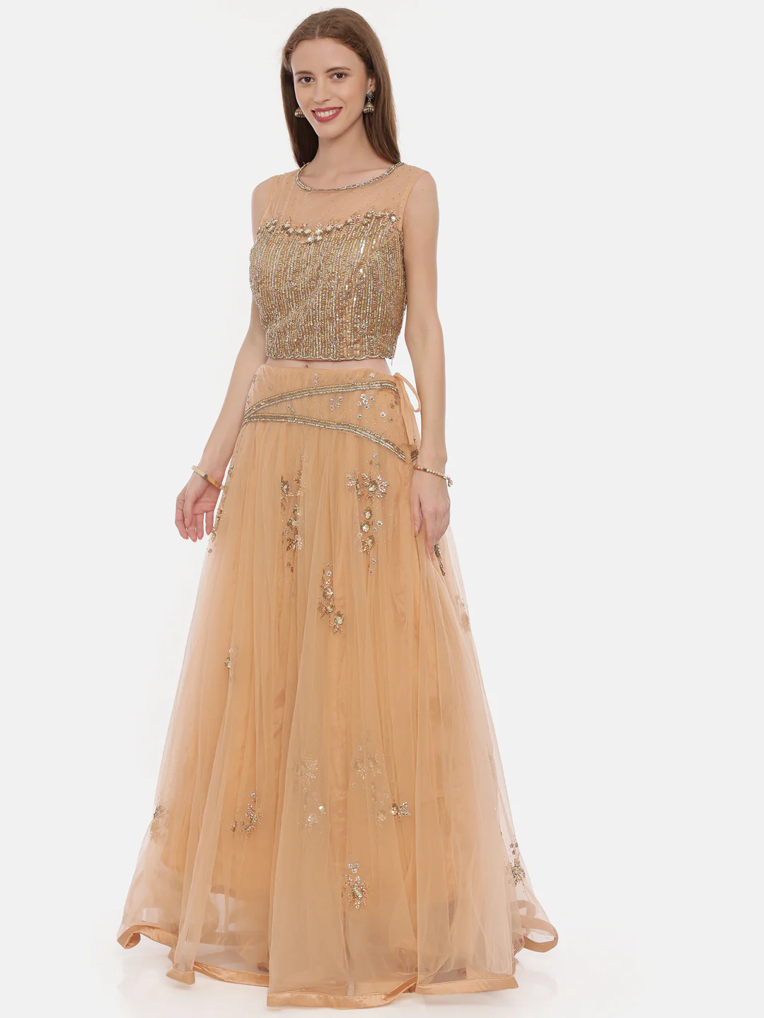 Neerus Orange Embellished Lehenga Set - Image 4