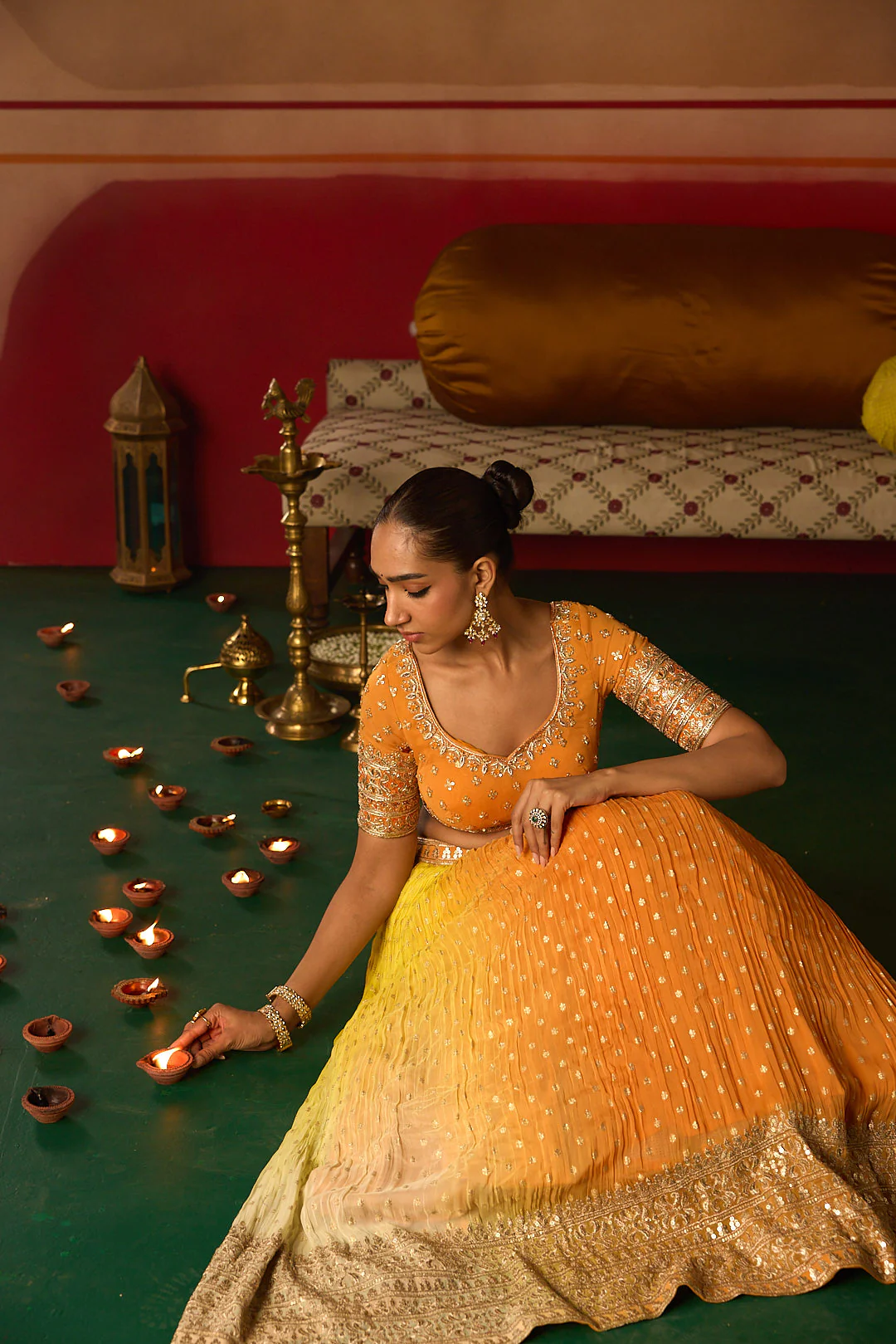 Neerus Orange Embroidery work georgette fabric ghagra set - Image 2