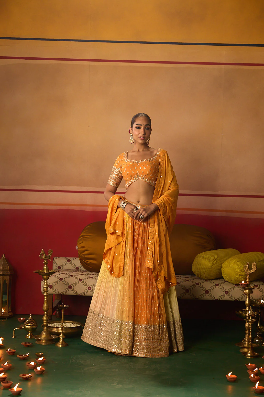 Neerus Orange Embroidery work georgette fabric ghagra set - Image 7