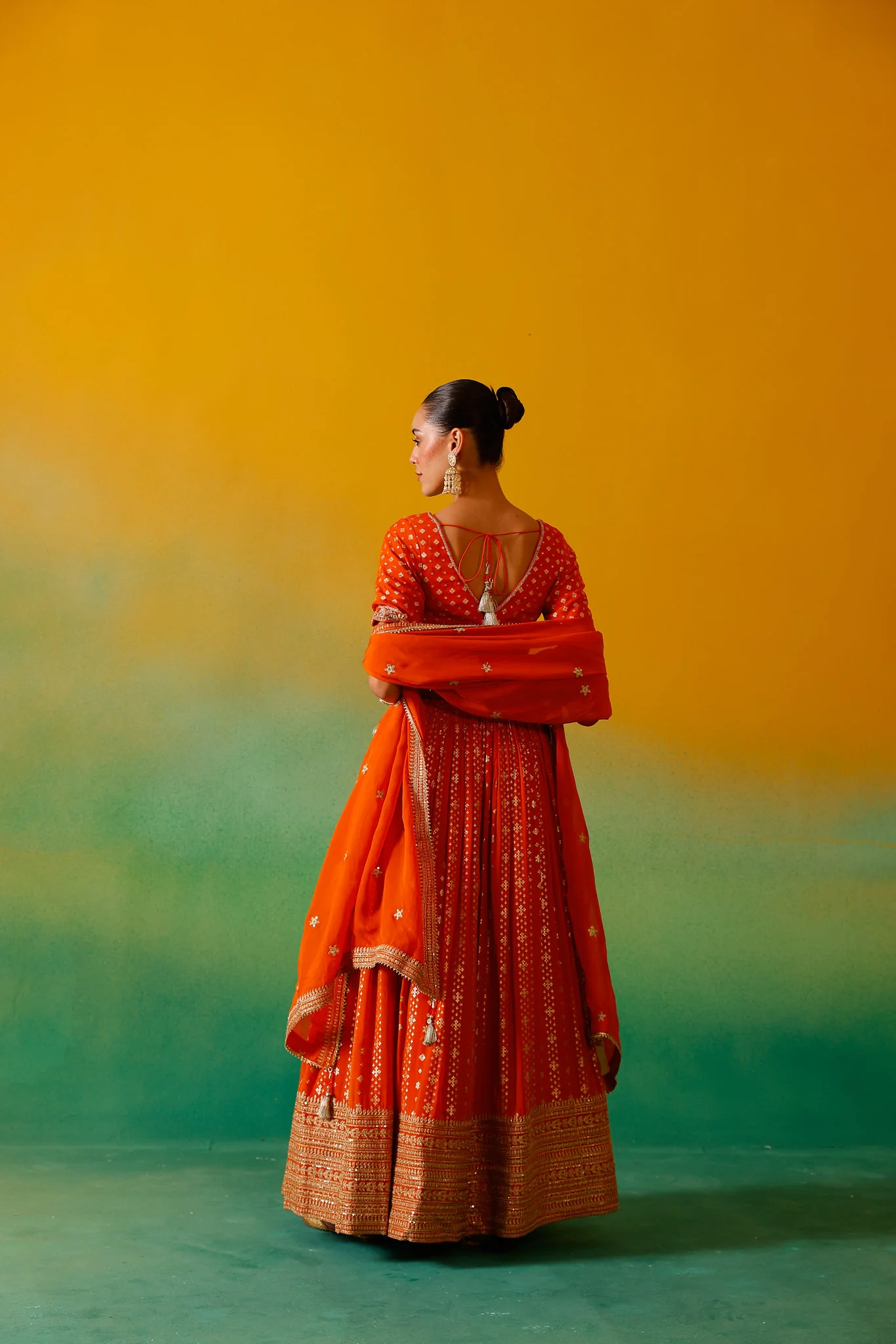 Neerus Orange Embroidery Work Georgette Fabric Ghagra Set - Image 13