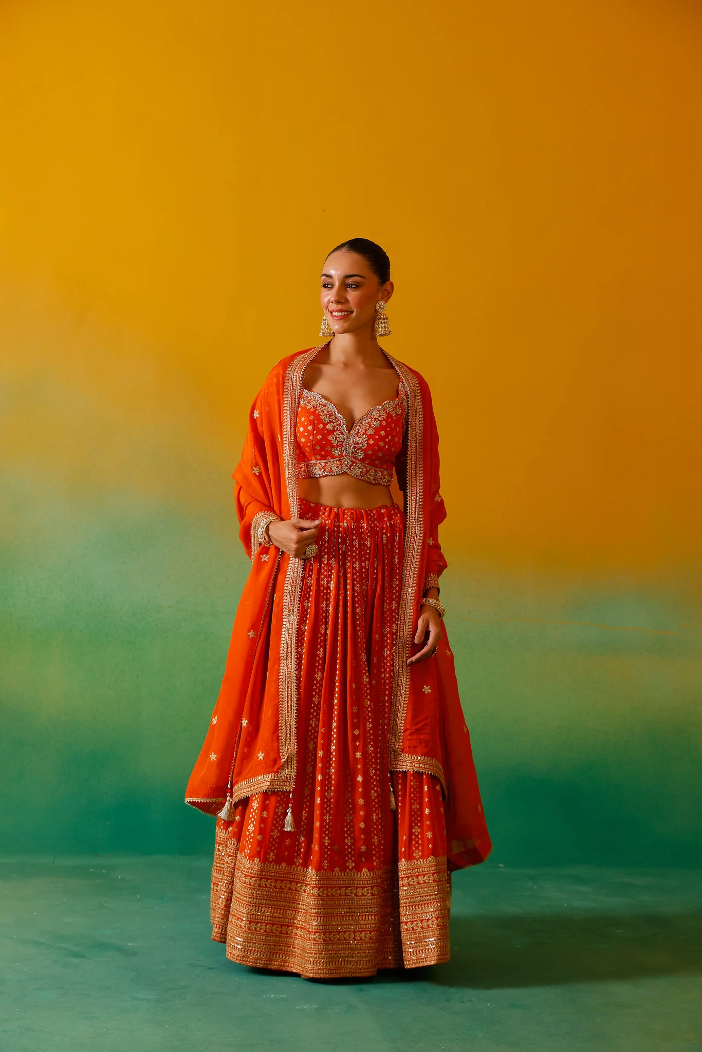 Neerus Orange Embroidery Work Georgette Fabric Ghagra Set - Image 3