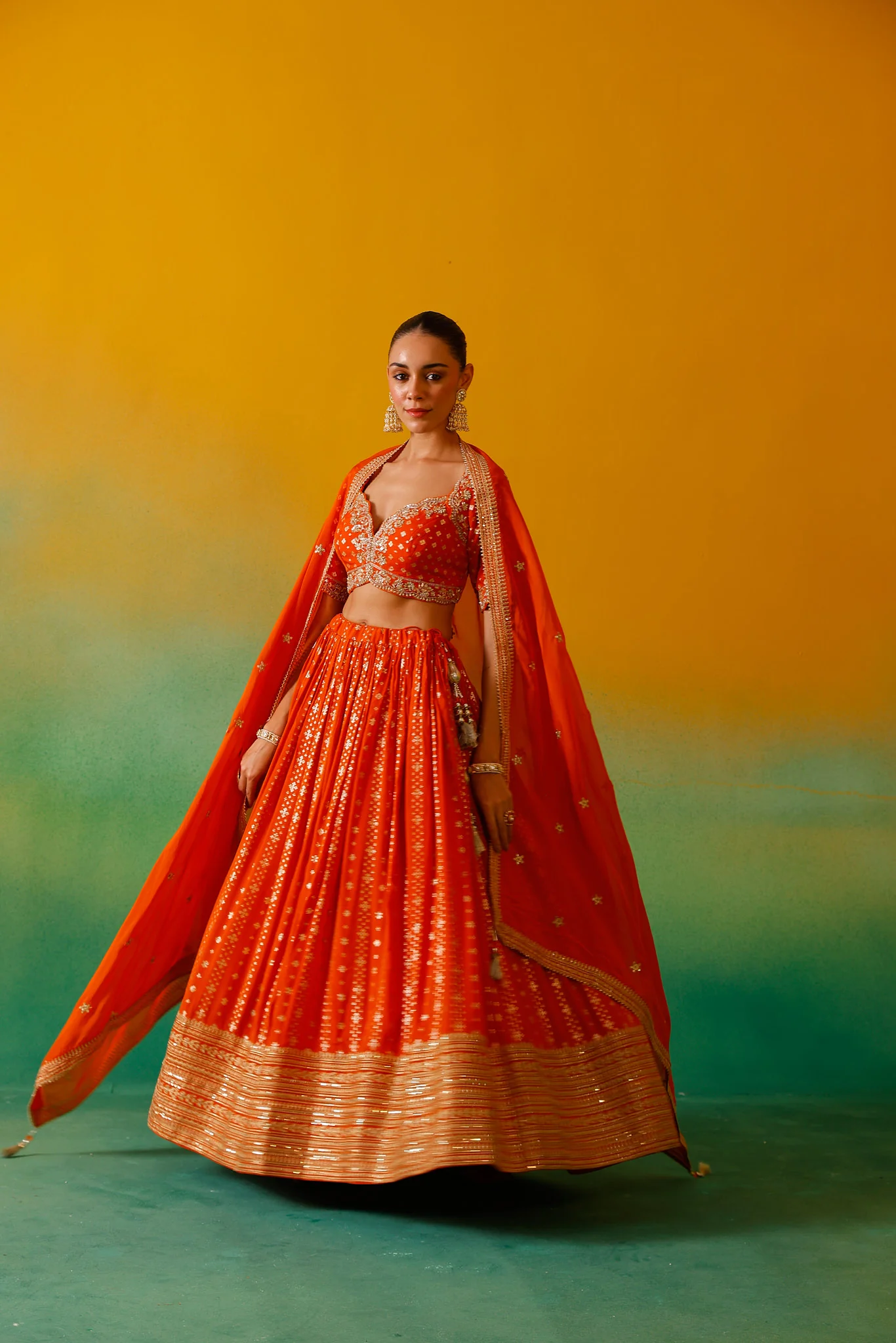 Neerus Orange Embroidery Work Georgette Fabric Ghagra Set - Image 7