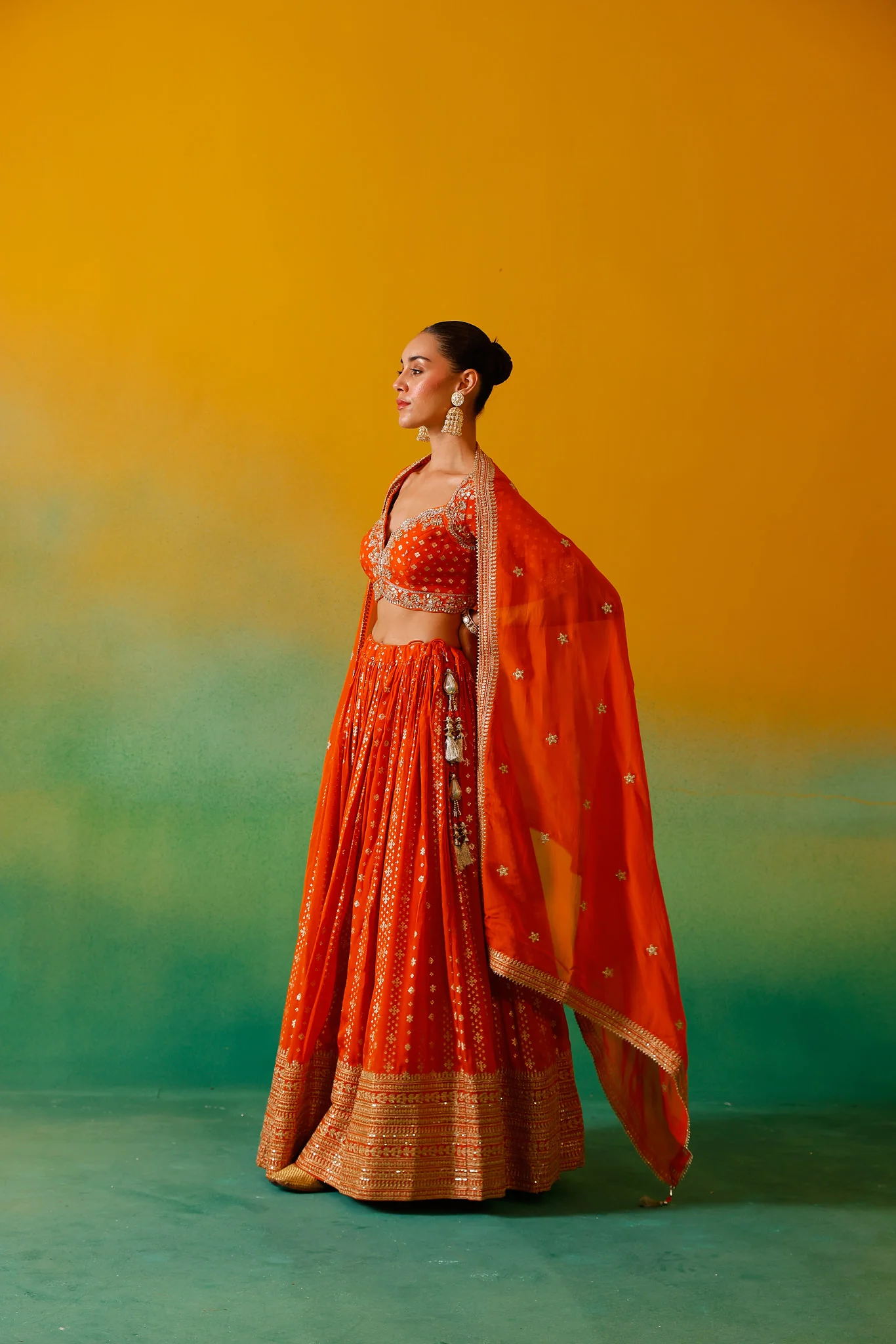 Neerus Orange Embroidery Work Georgette Fabric Ghagra Set - Image 8