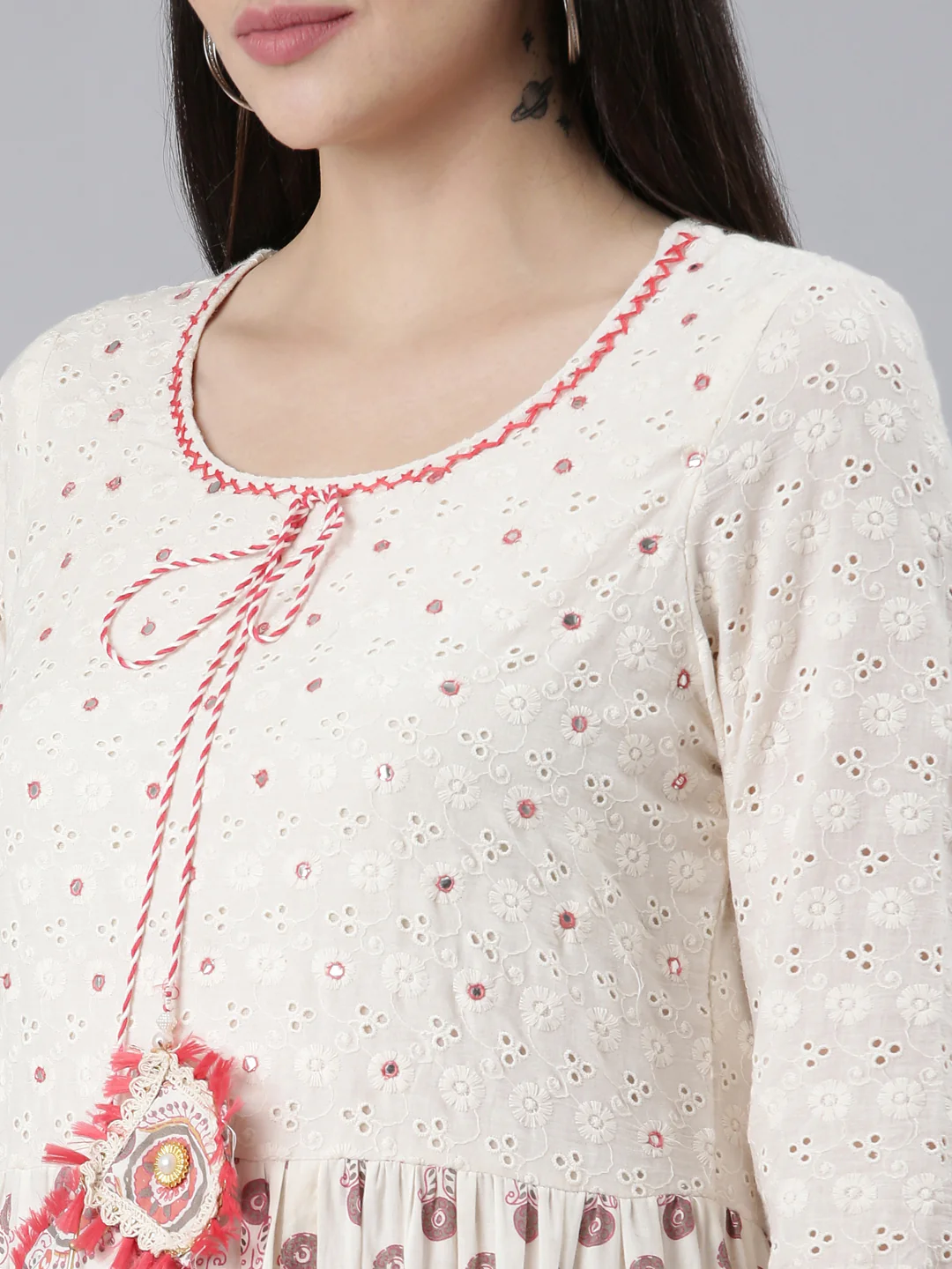 Neerus Orange Pleated Flared Printed Kurta And Trousers With Dupatta - Image 4