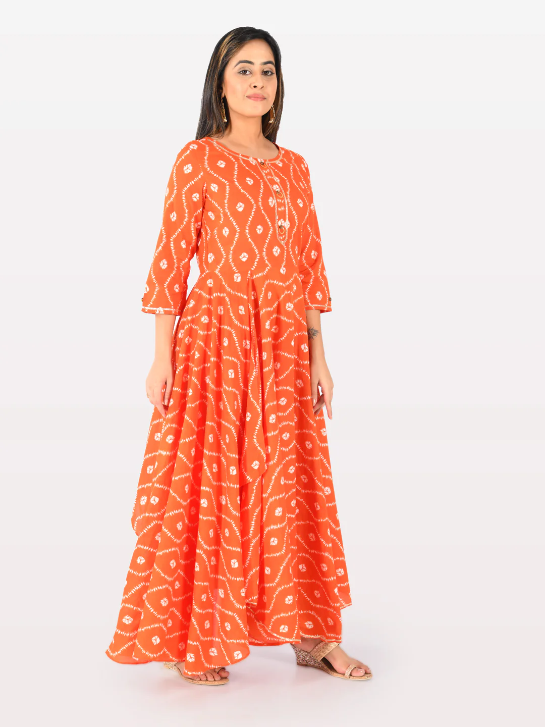 Neerus Orange Printed High Low Kurta - Image 5