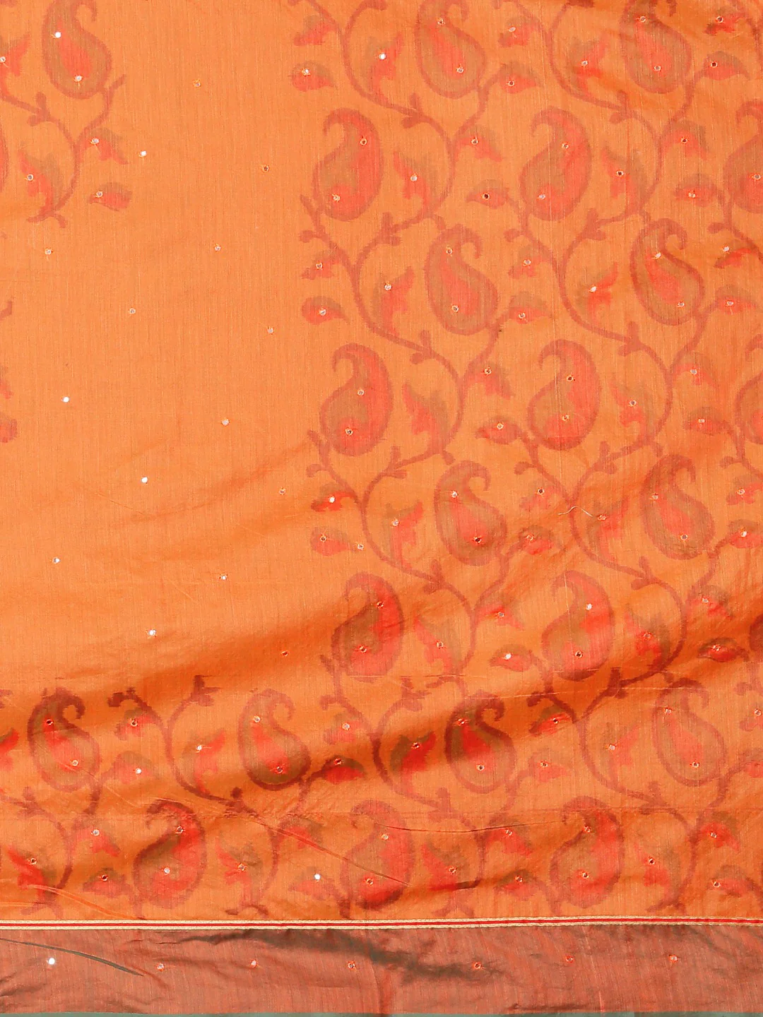 Neerus Orange Printed Saree With Blouse - Image 3