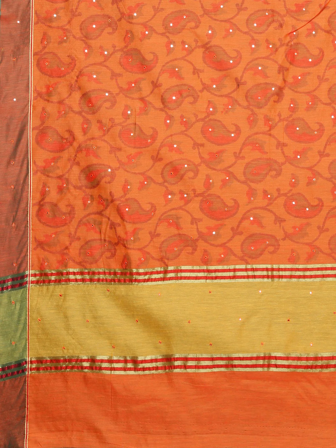 Neerus Orange Printed Saree With Blouse - Image 4