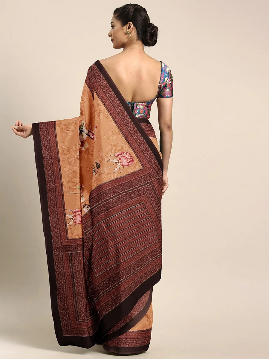 Neerus Orange Printed Saree With Blouse - Image 2