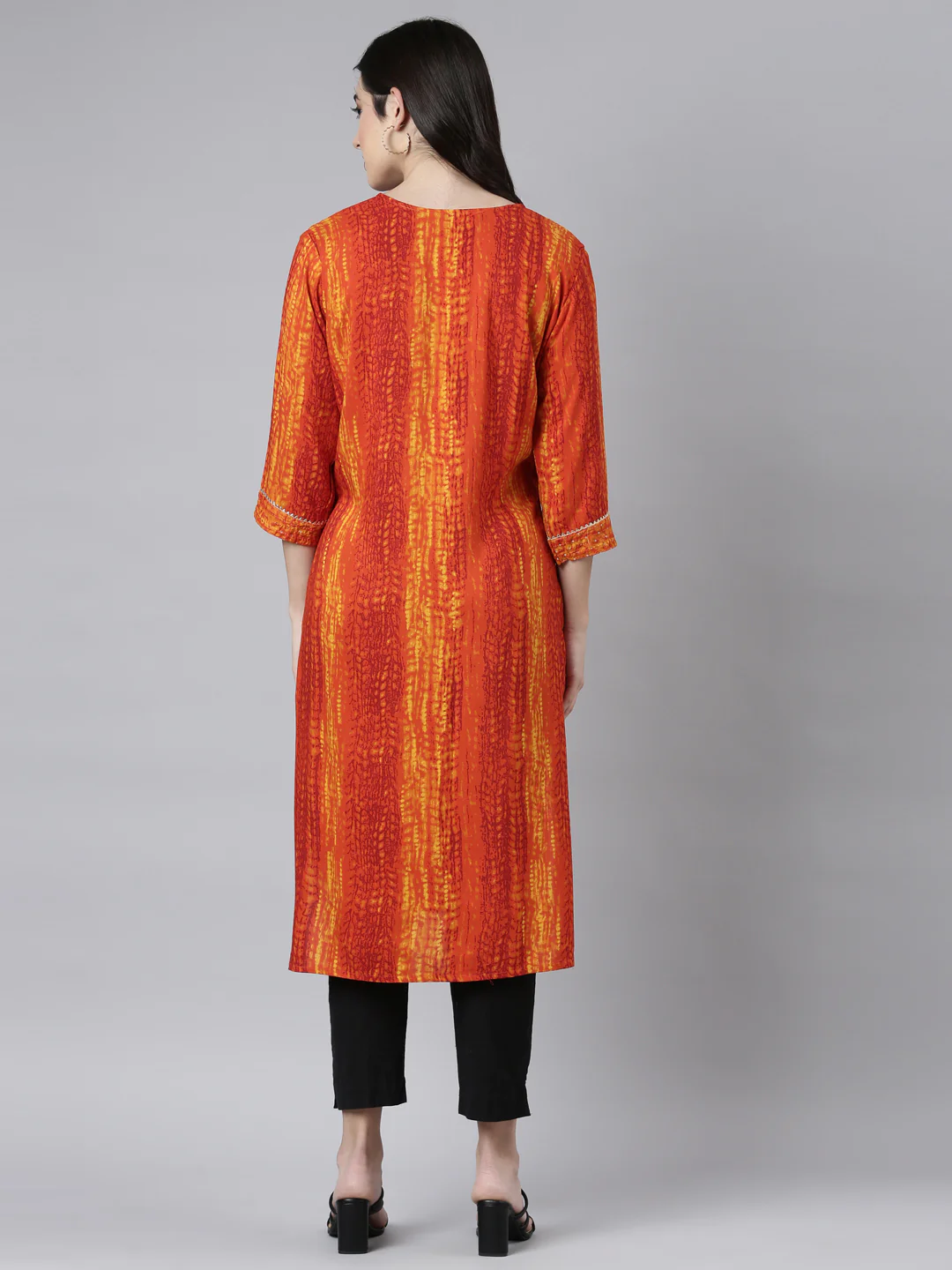 Neerus Orange Regular Straight Embellished Kurta - Image 3