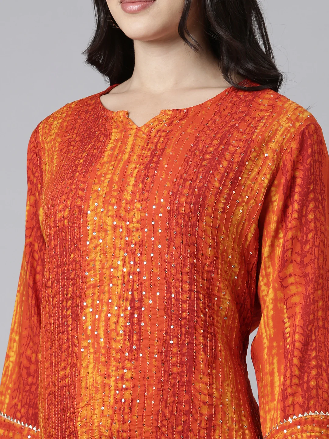 Neerus Orange Regular Straight Embellished Kurta - Image 4