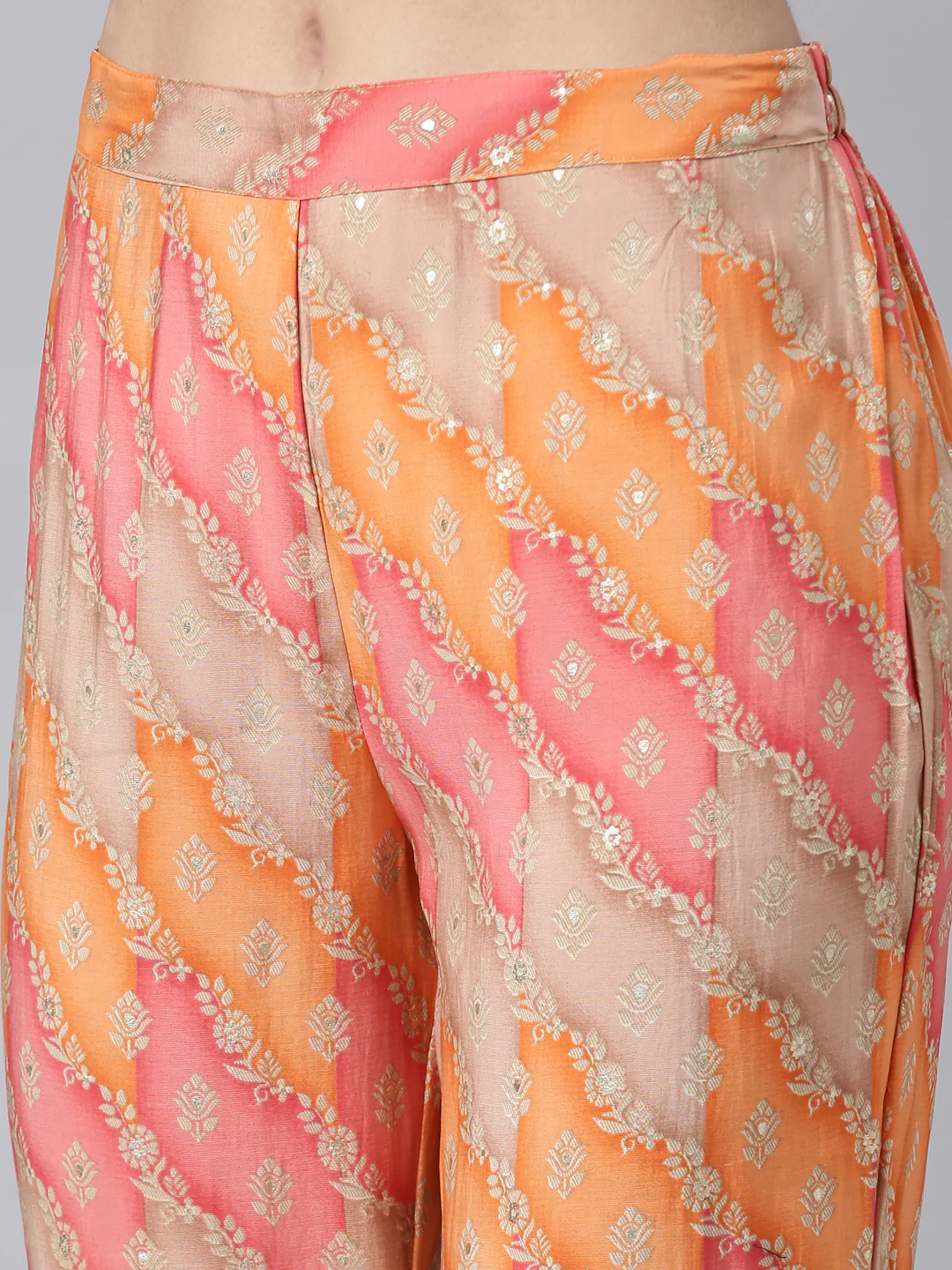 Neerus Orange Regular Straight Floral Kurta And Trousers - Image 6