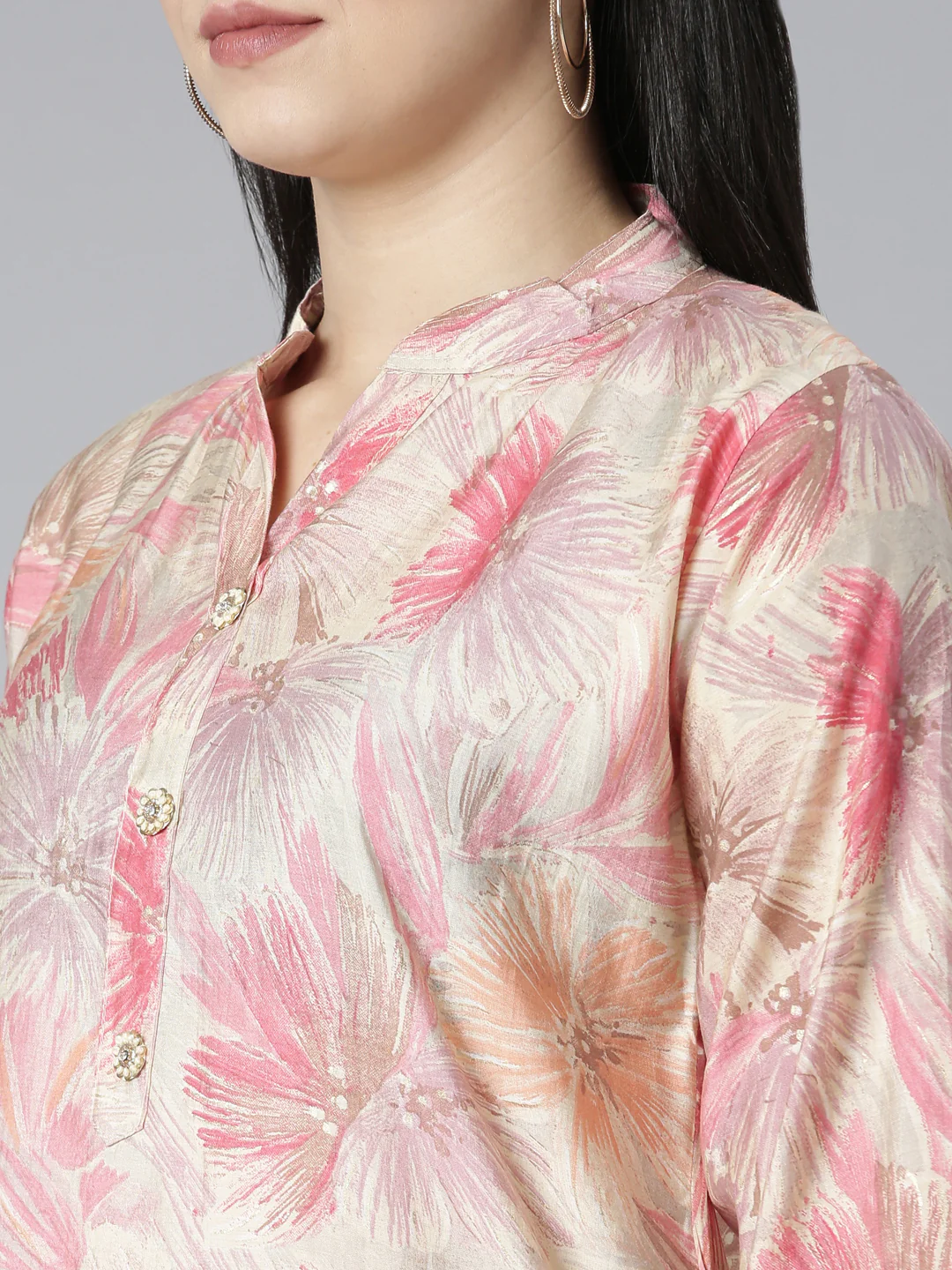 Neerus Orange Regular Straight Floral Kurta And Trousers With Dupatta - Image 4