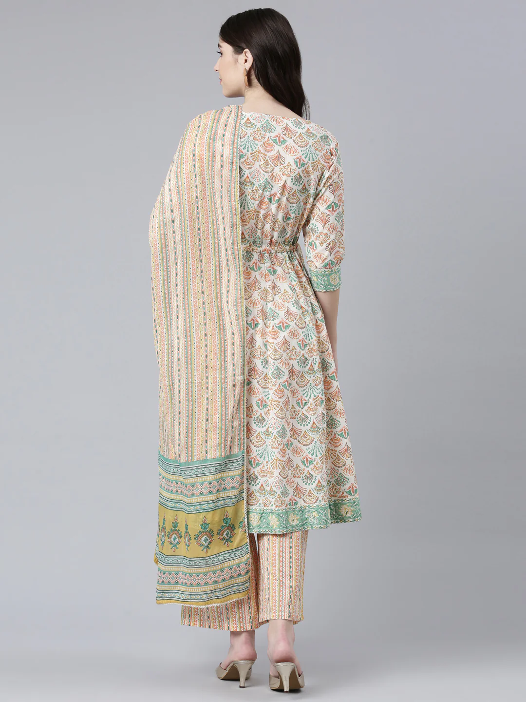 Neerus Orange Regular Straight Printed Kurta And Palazzos With Dupatta - Image 3