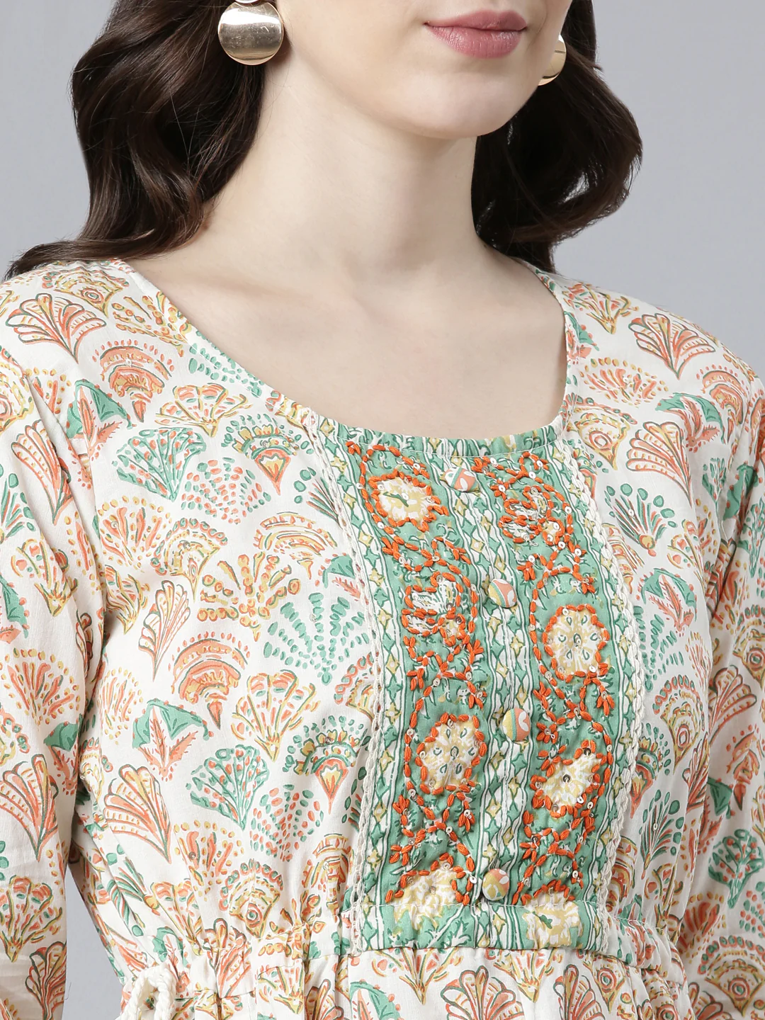 Neerus Orange Regular Straight Printed Kurta And Palazzos With Dupatta - Image 4