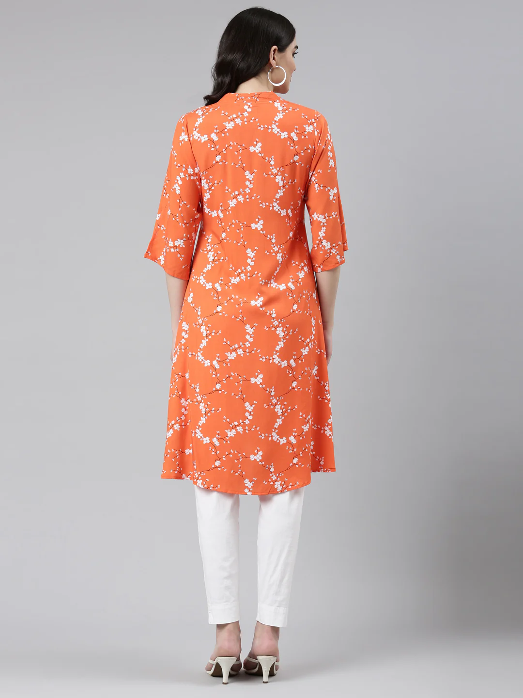 Neerus Orange Regular Straight Solid Kurta - Image 3