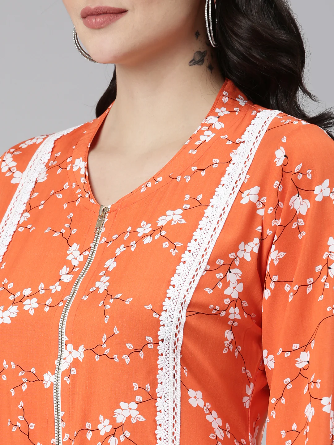 Neerus Orange Regular Straight Solid Kurta - Image 4