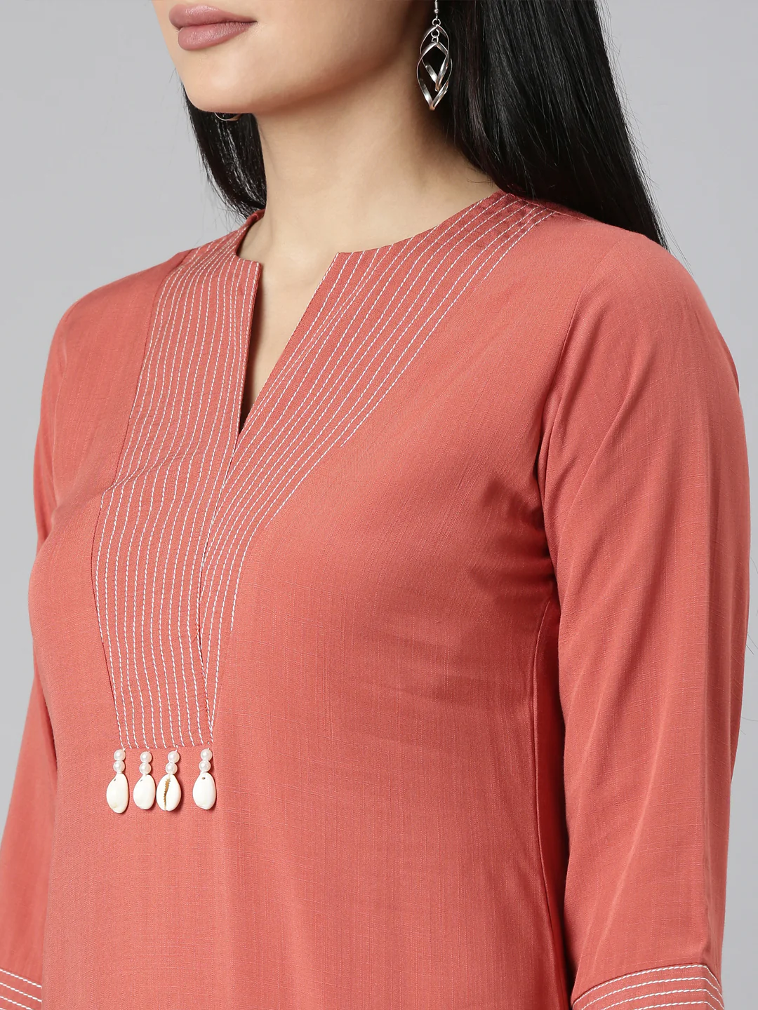Neerus Orange Regular Straight Solid Kurta and Trousers - Image 4