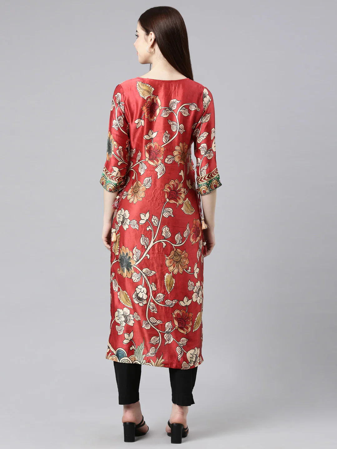 Neerus Orange Straight Casual Floral Straight Kurta - Image 4