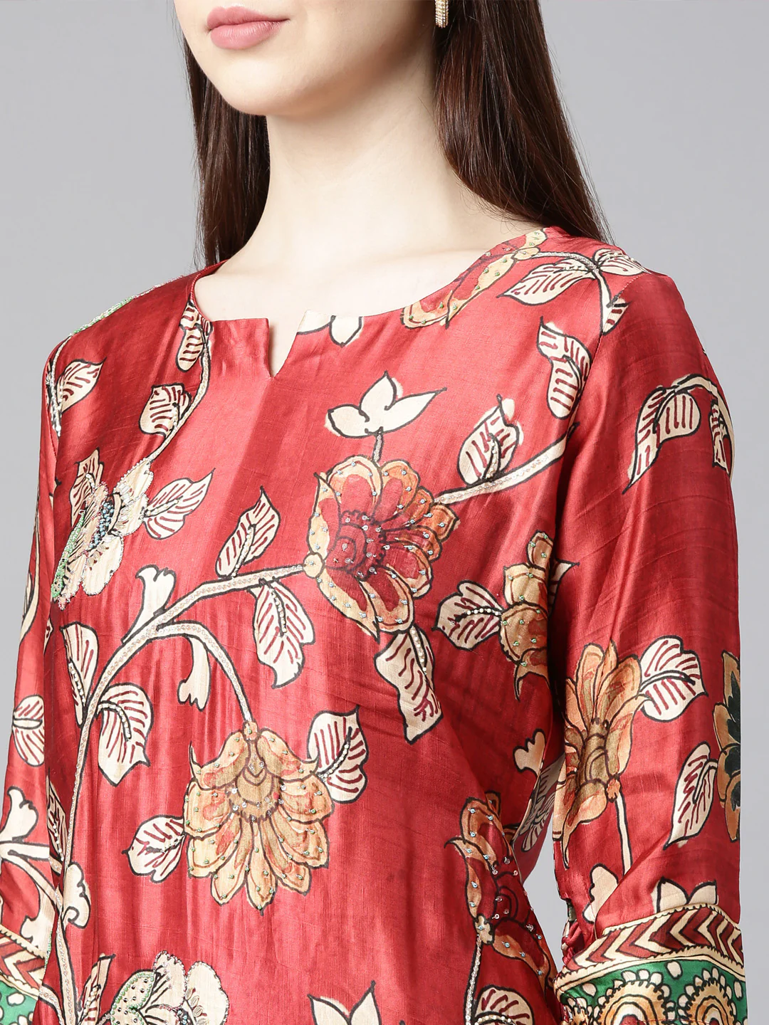 Neerus Orange Straight Casual Floral Straight Kurta - Image 5