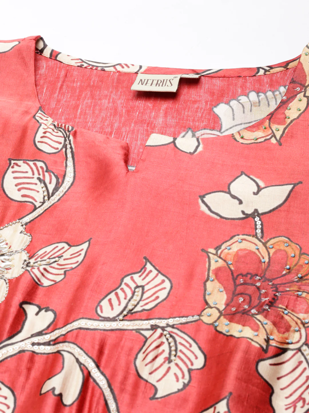 Neerus Orange Straight Casual Floral Straight Kurta - Image 6