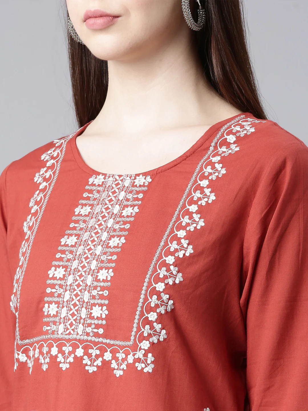 Neerus Orange Straight Casual Floral Straight Kurta - Image 4