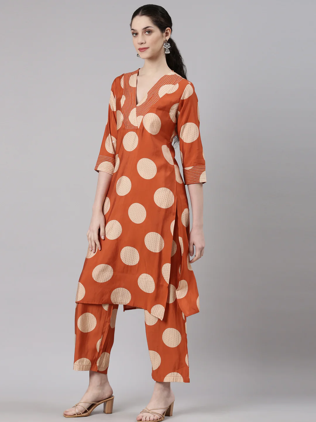 Neerus Orange Straight Casual Kurta and Trouser - Image 2